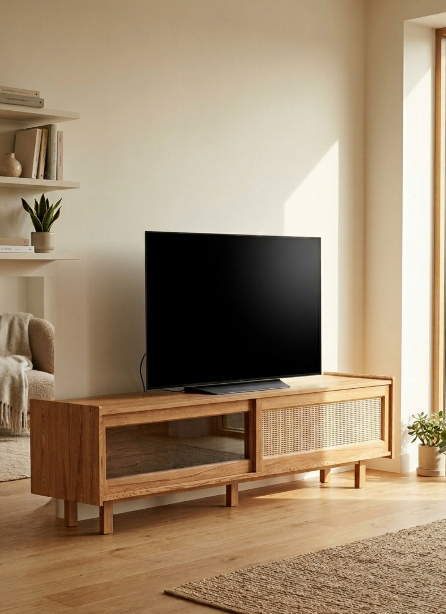 Han Hazeran Kapaklı TV Ünitesi, 160 cm, Keten Yağlı – Hamm Design