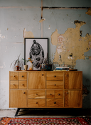 meşe çekmeceli ve kapaklı dolap